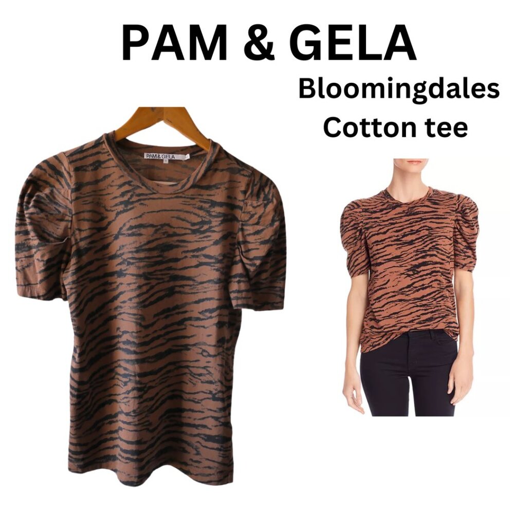 PAM & GELA x Bloomingdales Tiger Striped Rouched/ Puffed Shoulder short sleeve T